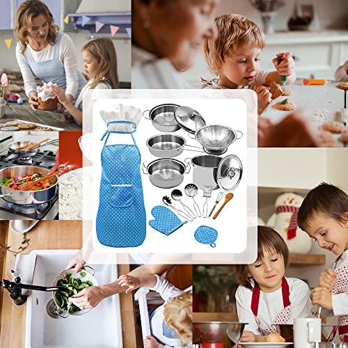 Henniu Conjunto de cozinha e cozimento para crianças 18 peças com chapéu de chef avental luva de for