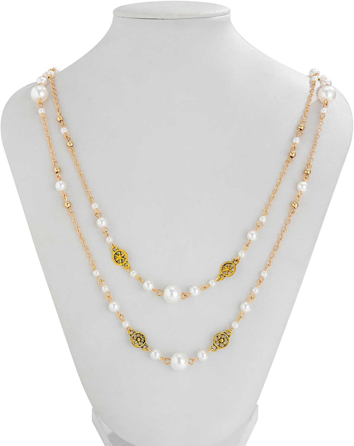 Long Gold Pearl Necklaces for Women Trendy Statement Layered Chain Necklace Multi-strand Chunky Pearl Beaded White Necklaces Fashion Sweater Jewelry - Image 4