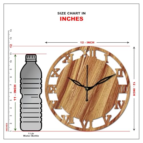 Image of SKYVILLA 12 Inch Wooden MDF Analog Wall Clock with Romans | Silent Quartz Movement | Lightweight Without Glass Design (Beige)