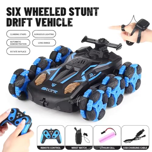 Image of VikriDA 6 Wheel Stunt RC Car for Kids | 2.4GHz Remote Control Toy Car with Lights, Spray Function, 360 Spin, High-Speed Off-Road Stunt Car - Multicolor