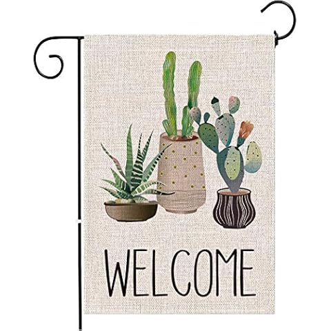 Succulent Potted Plant Welcome Garden Flag Double Sided, Spring Summer Watercolor Plant Pattern Yard Farmhouse Outdoor Decoration 12x18 Inch Cover