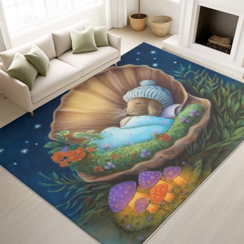 Alfombra para dormitorio de noche tranquila con dibujos de conchas y animales 5