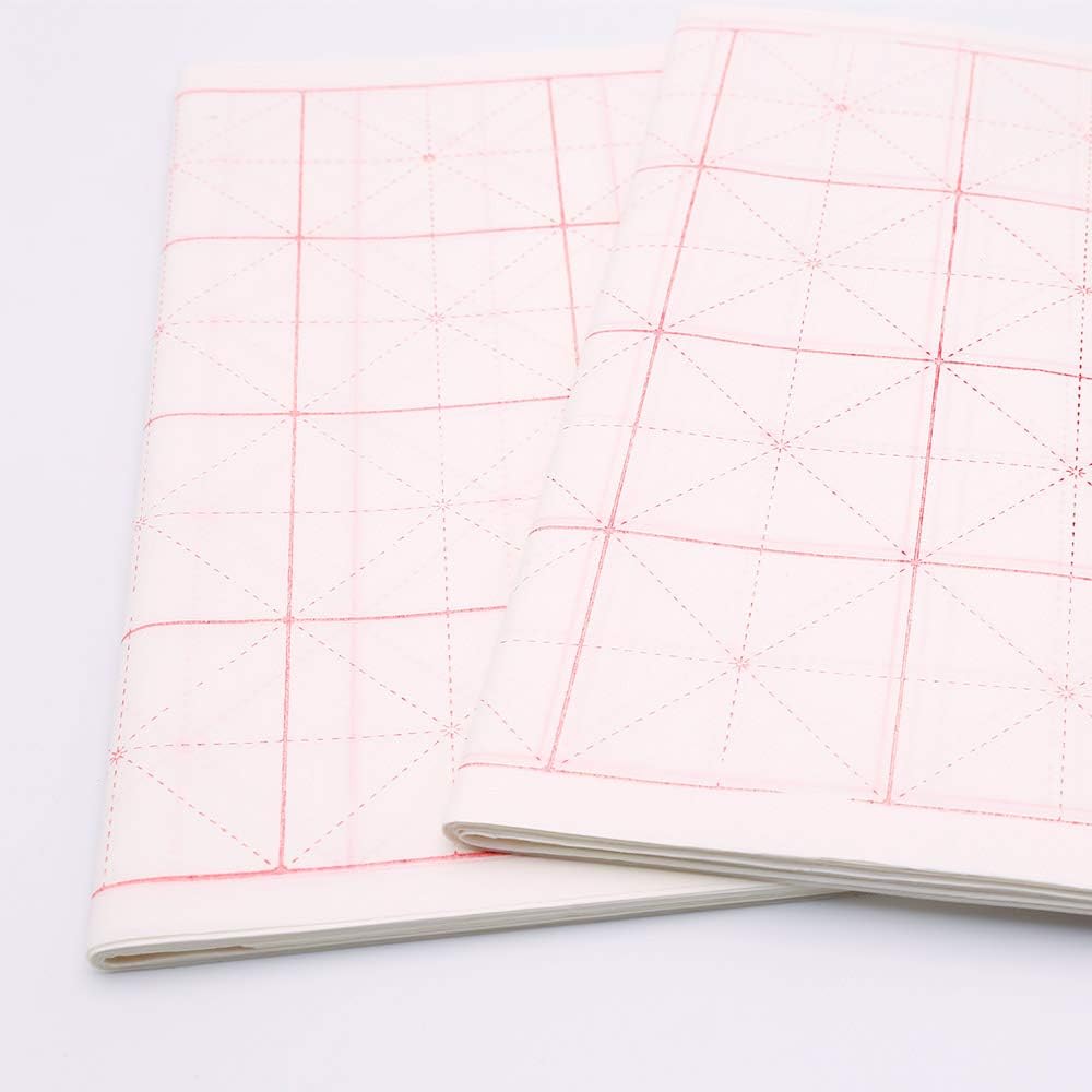 Artecho Chinese Calligraphy Practice Writing Grid Xuan Paper, 50 Sheets, 7.5 cm (2.95 inch) x 32 Grids/Sheet, Sumi Paper, Rice Paper for Beginning