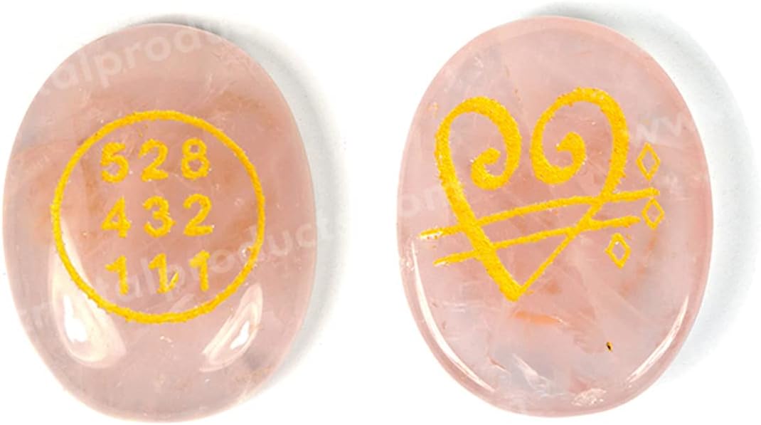 Reiki Crystal Products Rose Quartz Switch Word & Love Zibu Symbol of Prosperity Cabochon Pack of Combo 2 pc