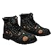 Onegam Cosmic Combat Ankle Boots - Sun, Moon, Celestial Bodies & Mystical Symbols Inspired Lace-up Booties - Fashion Casual Low Heel Shoes for All Occasions