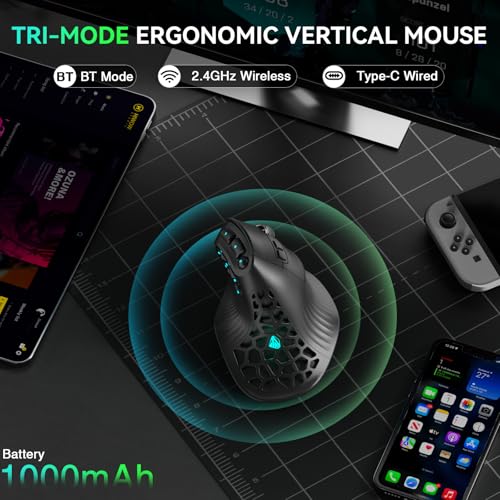 Image of SOLAKAKA E9 PRO Ergonomic Vertical MMO Mouse with 10 Side Buttons,Black | 24800 DPI,45 Vertical Grip,Tri-Mode 2.4G /BT /USB-C,RGB,Web Driver,Programmable Macros for PC /Mac