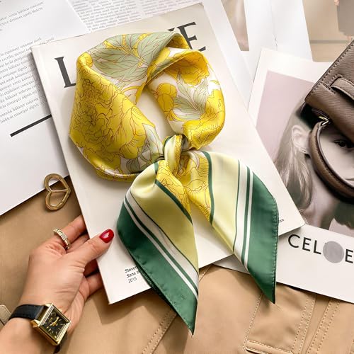 Mettclasi 27.5" Women's Fashion Pattern Silk Feeling Scarf Square Satin Head Scarf Bandana for Hair Wrapping4