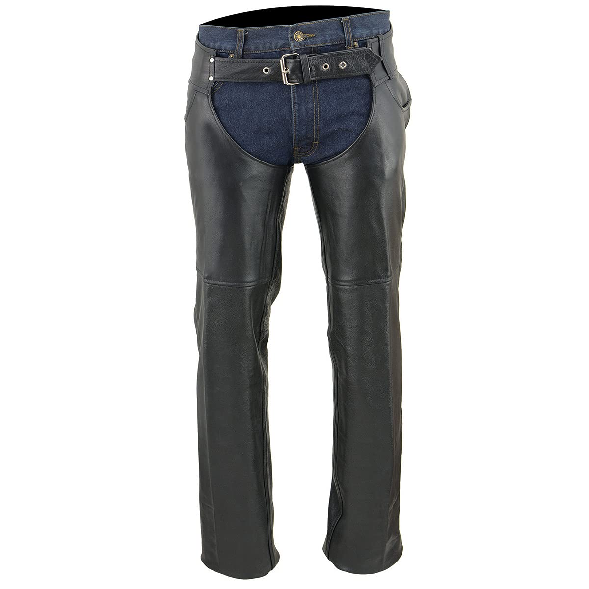 Milwaukee Leather LKM5781 Herren-Chaps aus schwarzem Leder mit Jeans-Taschen