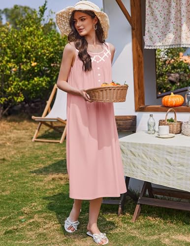 Image of Ekouaer Nightgowns for Women Cotton Long Night Gown Sleeveless Sleep Dress Victorian Nightdress Ladies Sleepwear