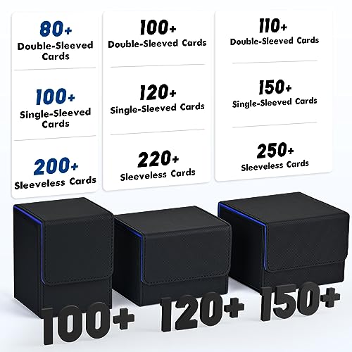 Image of ZLCA Card Deck Box for Trading Cards, MTG YuGiOh Deck Case Holds 100+ Single Sleeved Cards, PU Leather Magnetic Card Storage Box Fits for TCG CCG Magic Game Cards (Black& Blue)