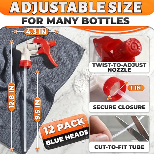 Image of 12 Pcs Spray Bottle Nozzle Replacement Pack - Heavy Duty Leak-Proof Trigger Sprayer for Cleaning Crews, Garden, Pet Care, Auto Detailing & Kitchen - Fits 8, 16, 24, 32 oz Bottles, 28-400 Thread (Red)