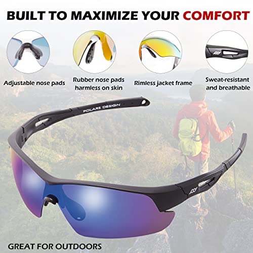 Polars Design, Gepolariseerde sportzonnebril voor mannen en vrouwen, lichtgewicht UV-bescherming, TR90-frame, anti-verblindende zonnebril voor vissen, fietsen, rijden, hardlopen, wandelen, honkbal - Afbeelding 6