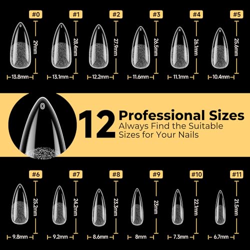 Image of UNA GELLA 600Pcs Medium Stiletto Gel Nail Tips, Pre Etched Medium Stiletto Press on Nails & Sharp Almond Shape Full Cover Soft Gel Nails Tips for Nail Extensions DIY Art Salon 12 Sizes at Home