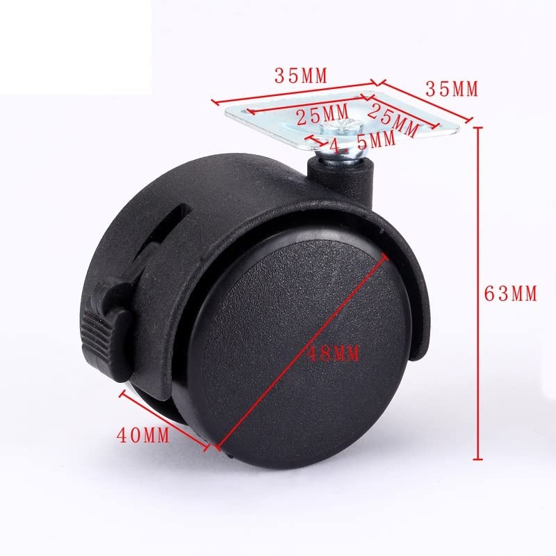 Roulette de meuble plaque noire 48mm robuste avec roulement fluide et durable