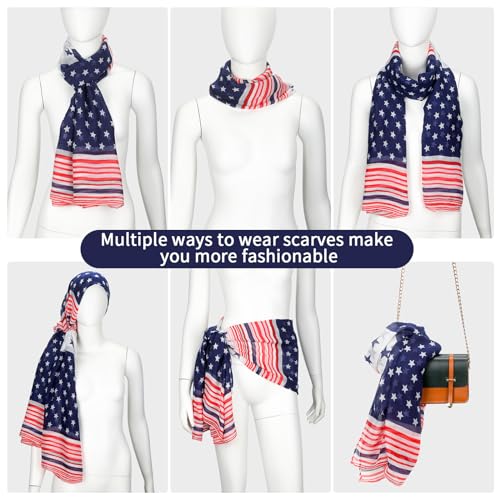 4 Pcs Independence Day American Flag Scarf Patriotic Scarf for Women Blue Red White USA Flag Wrap Soft 4th of July Shawl for Gifts3