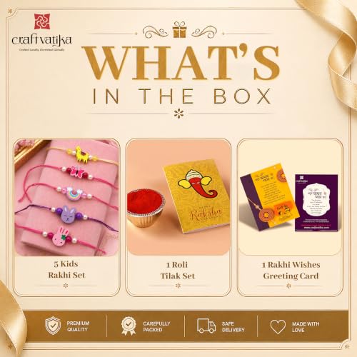 Image of CraftVatika Rakhi for Kids Rakhi Set of 5 for Brother Sister Boys Girls Kids, Rakhis for Rakshabandhan, Designer Thread Raki for Toddlers Children, Rakshabandhan Combo with Best Wishes Card & Tillak