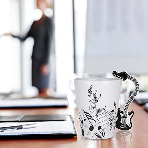LanHong - 13.5 Ounce Guitar Mug Music Note Coffee Mug Ceramic Guitar Music Cup Mug Gifts for Guitar Players Musicians