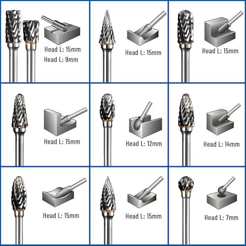 Image of shengbenhao Carbide Burr Set Compatible with Dremel Rotary Tool 10Pcs | Double Cut Carbide Rotary Burr Set with 1 /8 inch Shank for Grinding, Carving, Engraving, Cutting, Drilling, Steel Metal Working
