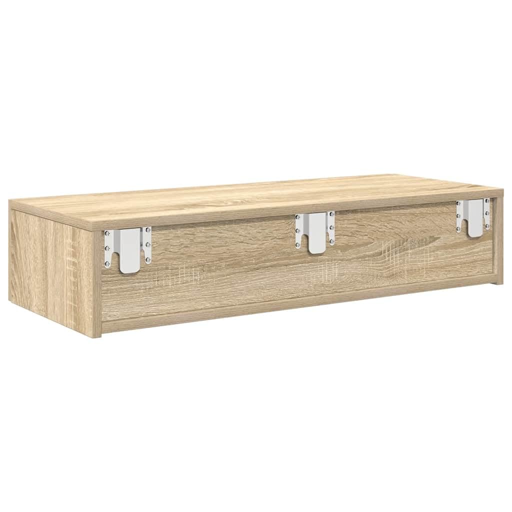 Estantería de pared con cajones, roble Sonoma, 80 x 33 x 17 cm, material de madera, estante flotante para salón, dormitorio, pasillo, moderno estante de pared, soporta hasta 60 kg