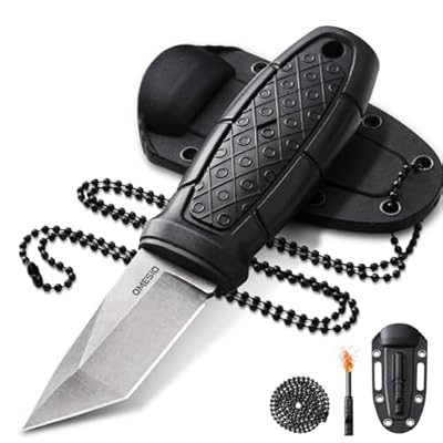 Omesio Cuchillo, Cuchillo De Cuello Para Exteriores Con Hoja De 6 cm EDC, Mango De Acero 5Cr14Mov PP, Con Funda ABS, Cadena De Bolas, Encendedor, Unisex, Adecuado Para Senderismo y Acampada. | Ya disponible en tu tienda friki favorita! En mundofriki.es!