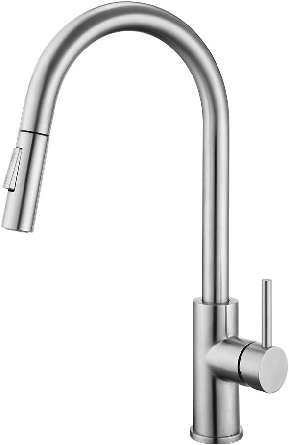 Kitchen Faucet with Pull Down Sprayer Single Handle Stainless Steel Faucets for Kitchen Sinks with Deck Plate, Brushed Nickel
