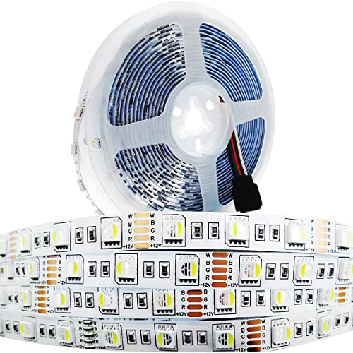 Tesfish Striscia LED 12V, 4 in 1, RGBW RGB + Bianco 6000K 5M Colori Misti Strisce SMD 5050 IP20 300 LEDs Nastri Luci Colorate per Camera da Letto, Decorazione Cucina