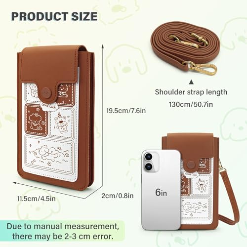 Phone Wallet Bag, Leather Touchable Cross Body Phone Bag Lovely Phone Bag Purse with Snap and Strap Phone Bag Wallet for Girls Ladies (Brown)2