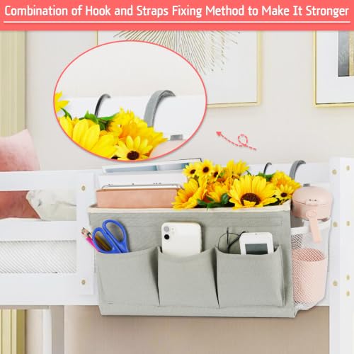 Image of Loghot Bedside Caddy /Bedside Storage Bag Hanging Organizer for Bunk and Hospital Beds, Dorm Rooms Bed Rails, Bedside Organizer with Fixed Straps and Water Bottle Holder (New Grey)