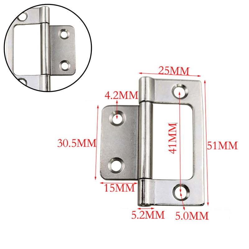 5Pcs Silver Flush Hinges 2inches Entry Door Hinges for Cabinet,Drawer Internal Door, Sliver - Image 2