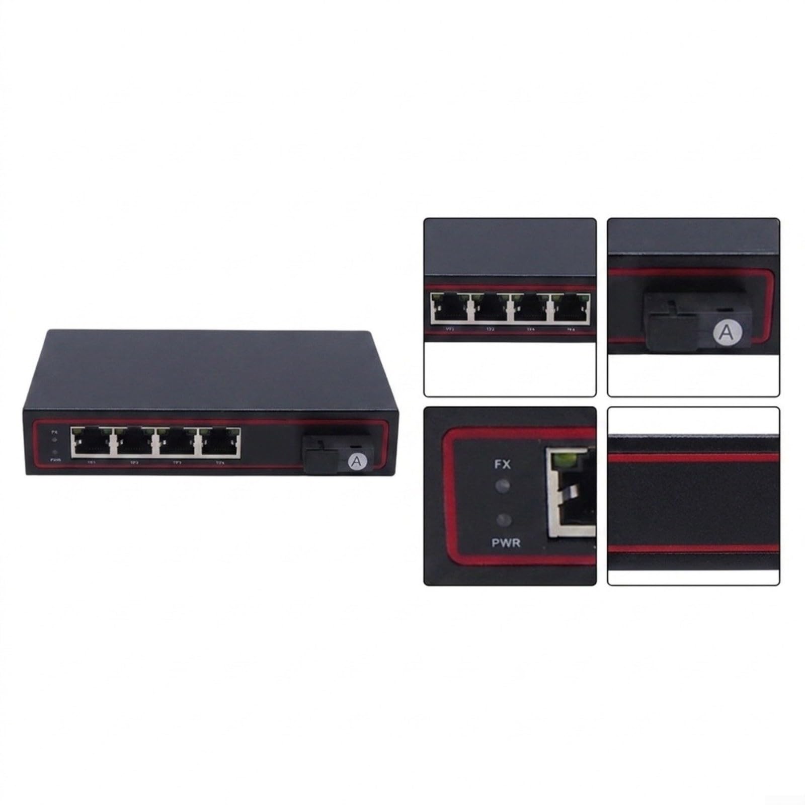 Ricetrasmettitore in fibra Gigabit, 1 per sc + 4 porte RJ45, per | Ricetrasmettitore in fibra Gigabit con anello autorigenerante RSR, 1 per porte sc + 4 porte RJ45, grado industriale