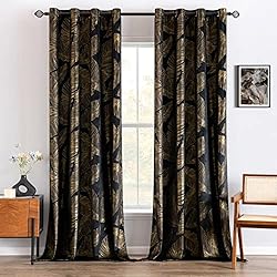 Cortinas Modernas Estampadas MIULEE Cortinas Terciopelo con Estampado de Hojas de Oro, Cortinas Negro Ventanas Salon 2 Piezas 140 x 245 cm (An x L), Elegante Cortinas Decoracion Dormitorio, Terciopelo Suave Cortinas Habitacion