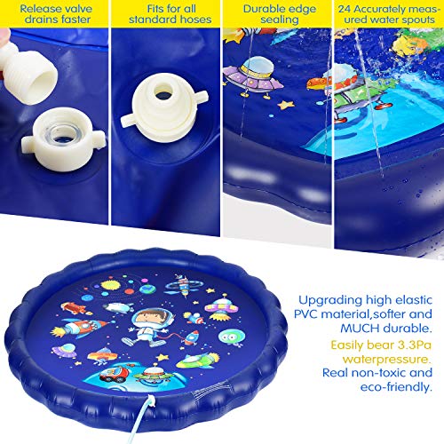 Desuccus Sprinkler for Kids, 3-in-1 Splash Pad 68\" Wading Pool Sprinkler & Splash Inflatable Water Toys for Children Outdoor Play Mat for Babies, Toddlers, Preschoolers (Space)