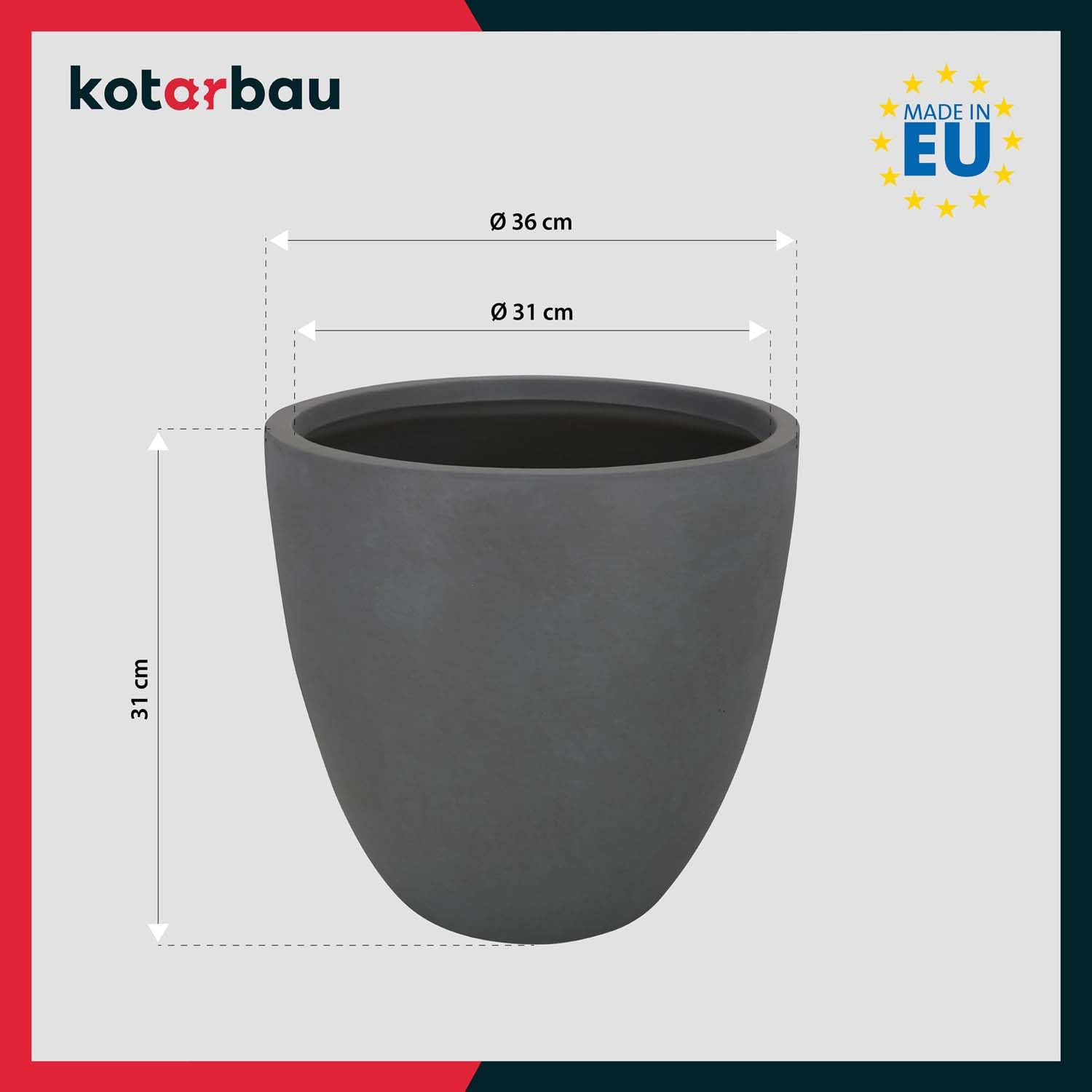 KOTARBAU® Macetero Decorativo Interior, Maceta Ø 36 cm, Fibreclay | Maceta Orquidea, Maceta de Pie, Macetero con Efecto Hormigón, Tiestos para Plantas Interior, 31 cm de Alto, Gris