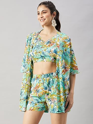 Image of WineRed Woman 3pcs Kimono Shorts Set