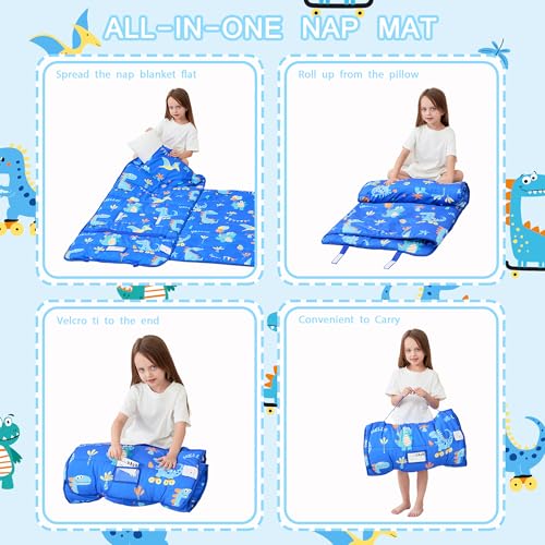 Image of Lasoftan Toddler Nap Mat with Pillow and Blanket, Extra Large Rolled Napping Mats,Slumber Bags for Boys Girls,Kids Sleeping Bag for Daycare, Preschool Travel Camping