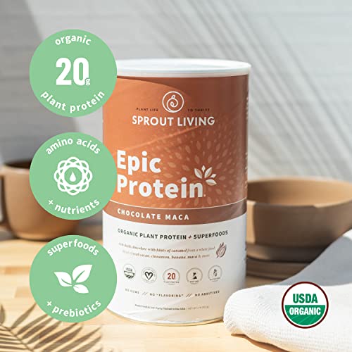 Sprout Living Epic Protein Bundle - Chocolate Maca & Vanilla Lucuma (20G Organic Plant-Based Protein Powder, Vegan, Gluten Free, Superfoods) | 2Lb, 24 Servings #TOP2