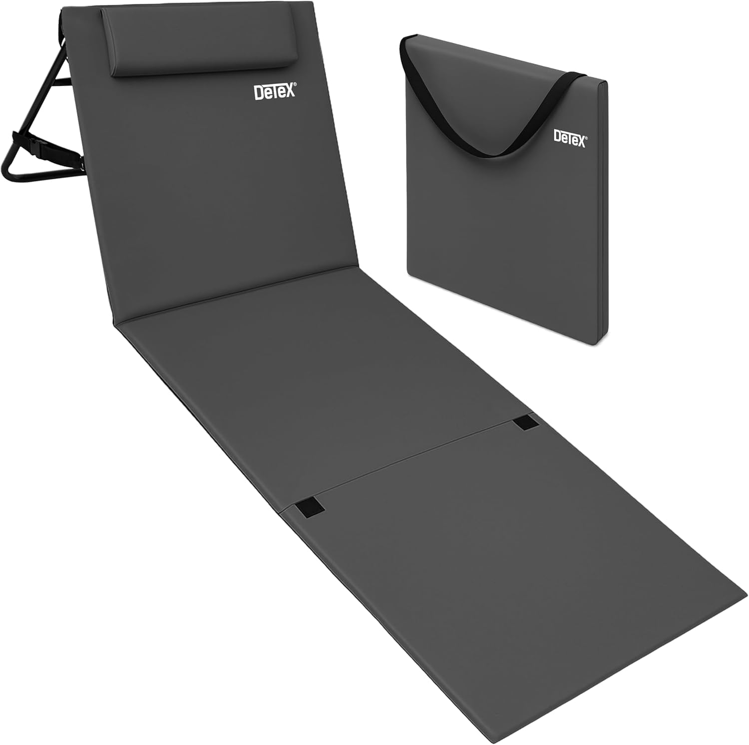 Detexยฎ Folding Beach Lounger, Outdoor Garden Furniture, Adjustable Backrest, Foldable Sun Bed with Side Pocket, Lightweight Camping Chair with Strap, Picnic Blanket, Camping Mat, Anthracite Grey
