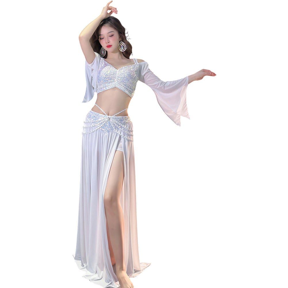 Dianzan Bauchtänzerin-kostüm Für Damen, Langes, Atmungsaktives Bauchtanzkleid Langen Ärmeln, Professionelles Tänzerinnen-Outfit, Bauchtanzrock, Tanzübungs-Outfit