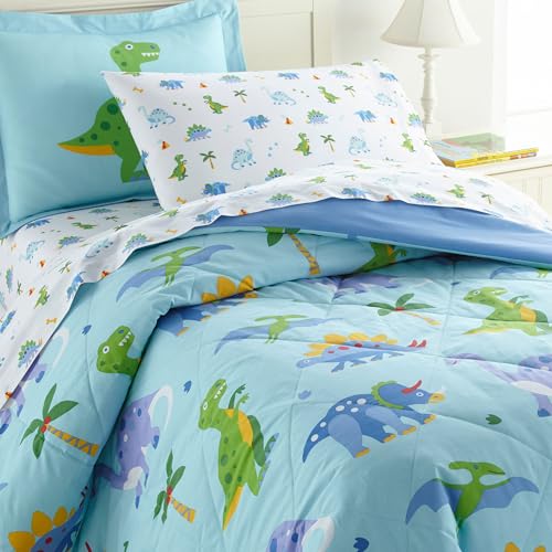 Image of Wildkin Kids Cotton Twin Comforter Set - Lightweight, Fits Twin Mattress, One Pillow Shams Included - Dinosaur Land