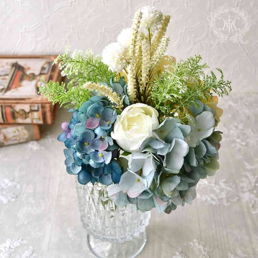 花　アートフラワーブーケ　造花　絵　絵画　立体絵画　立体　フラワー　紫陽花 Amazon｜アジサイデコブーケブルー 造花 アーティフィシャルフラワー