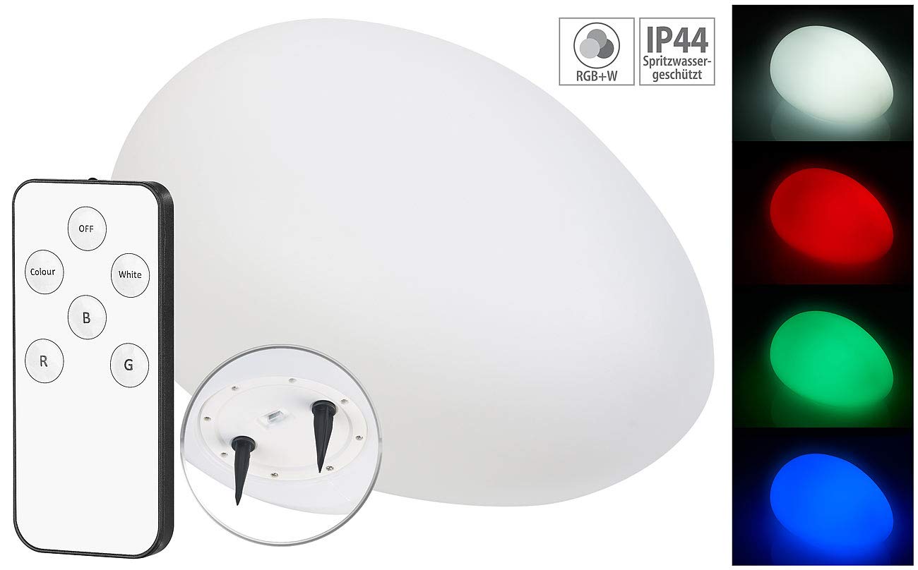 Lunartec LED-Solarleuchten Balkon: 4er-Set Solar-LED-Dekosteine mit Fernbedienung, RGB+W, IP44, 32 cm (Solarleuchten Deko Garten, Solar-Bodenlampe)