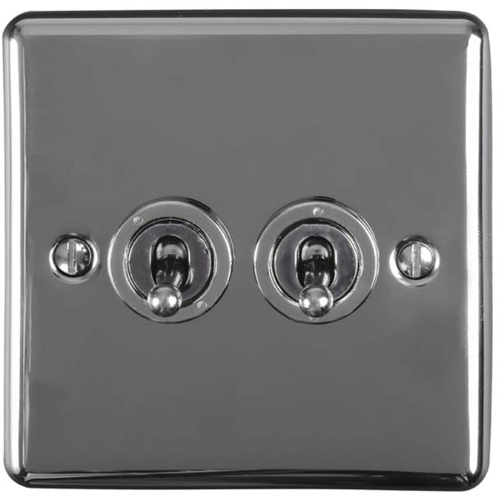 Loops 2 Gang Double Retro Toggle Light Switch Black Nickel 10A 2 Way Lever Plate
