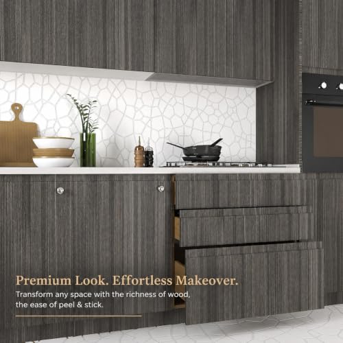 Image of HOME13 Wood Grain Wallpaper Peel and Stick Wood Contact Paper Self Adhesive Removable Thicken Wooden Wall Paper for Kitchen Cabinets Drawer Shelf Liner Waterproof(12x72 Inch, Charcoal Grey)