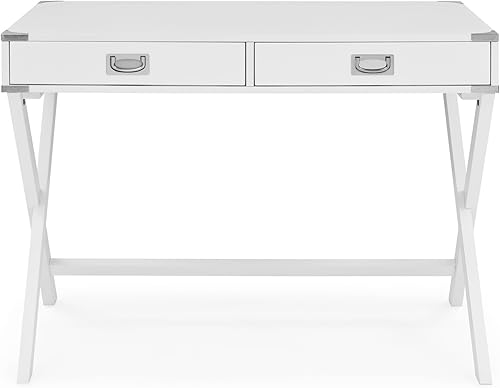 Miniatura 9 de Escritorio pequeño blanco de 42 pulgadas con cajones, moderno escritorio de oficina de madera maciza, mesa de estudio, escritorio de computadora,