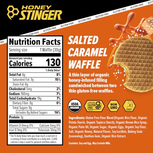 Image of Honey Stinger Organic Gluten Free Salted Caramel Waffle, Energy Stroopwafel for Exercise, Endurance and Performance, Sports Nutrition for Home & Gym, Pre & Post Workout, 16.96 Ounces (Pack of 16)