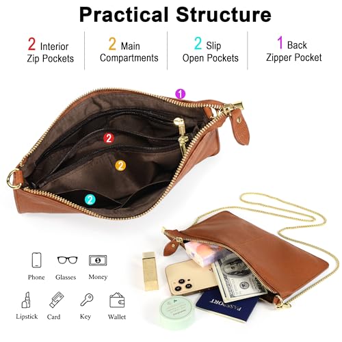 Image of YALUXE Genuine Leather Wristlet Handbags Purses Cell Phone Pocket Clutch Wallet Crossbody Bags for Women