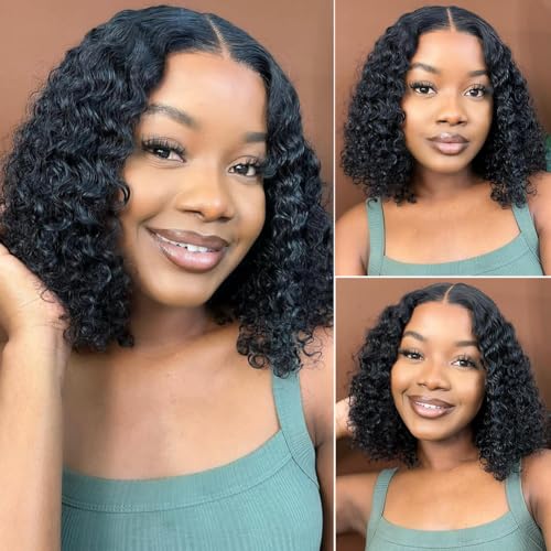 Curly Bob Wigs Human Hair Wear and Go Glueless Bob