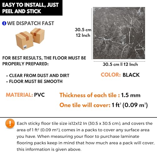 Self Adhesive Vinyl Floor Tiles Pack of 30 Pieces Covers 30 ft² (2.79m²) Peel and Stick Floor Tiles size 12x12 In (30.5x30.5cm) 1.5mm thick Waterproof Kitchen Luxe Marble Effect Vinyl Flooring