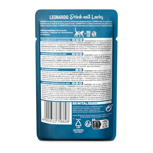 Leonardo Drink Salmon [20x40g Multipack Sorte Lachs] Katzendrink | getreidefreie Fleischbrühe mit Fleischstreifen… – Ansicht 3
