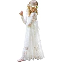Fancy Ivory White Lace Flower Girl Dress Boho Rustic First Communion Gowns